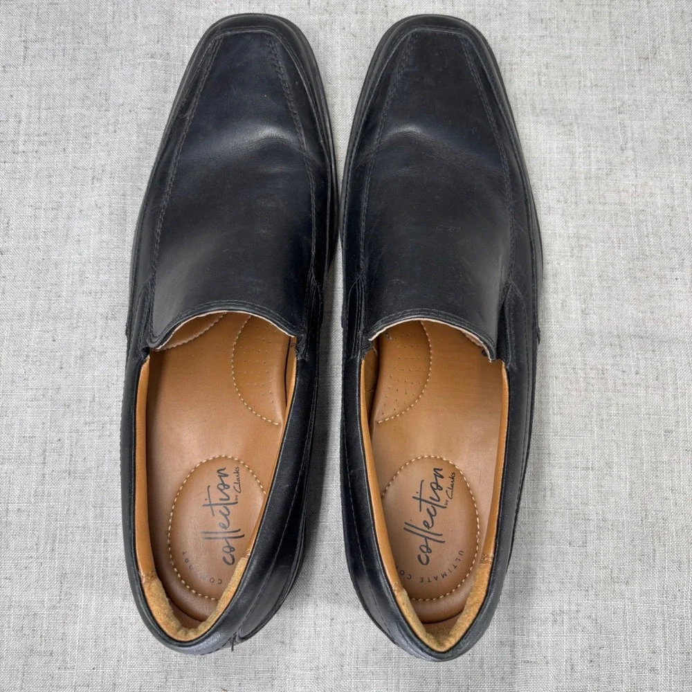Clarks Tilden Free Loafer Black Leather Slip On‎ Dress Shoes Men's Size 10